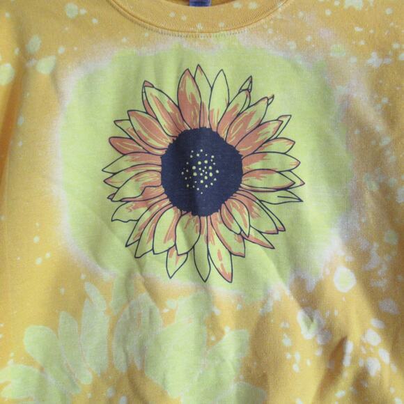 Gildan Sweatshirt Women Medium Yellow Fleece Sunflower Granola Girl Flower Child - Picture 2 of 8